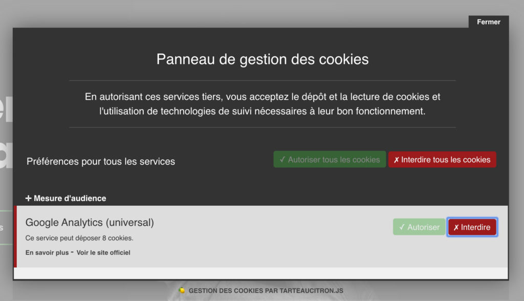 Bloquer Google Analytics Tarteaucitron.js